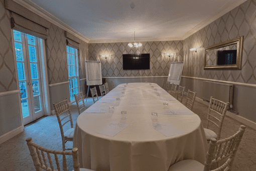 Board room style in a private dining suite for business and corporate meetings